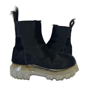 Rick Owens Beetle Bozo Chelsea Boots size IT 37 Black Calf Hair Clear Sole